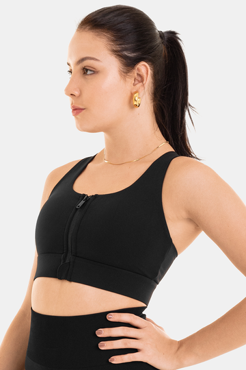 Bacon Active Sports Bra Zip Sports Bra // Black